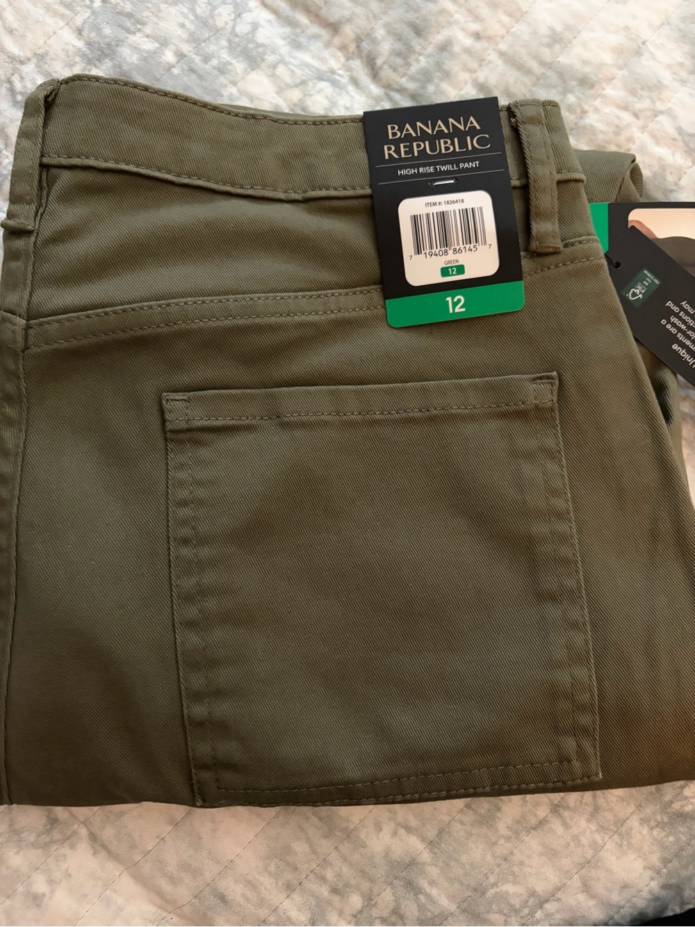Banana Republic Olive Green High-Rise Twill Pants, Sz 12